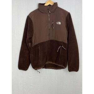 North Face Denali Fleece Jacket Womens Brown Logo Zipper Pockets Large Vintage